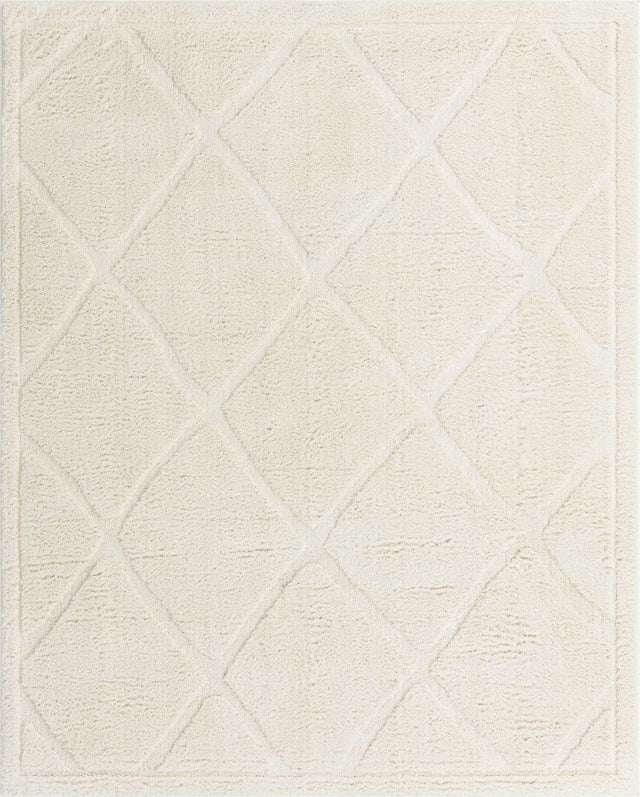 Ivory 10' x 13' Trellis Shag Rectangle Area Rug Thick Soft Touch Fluffy & Plush Shaggy Pile
