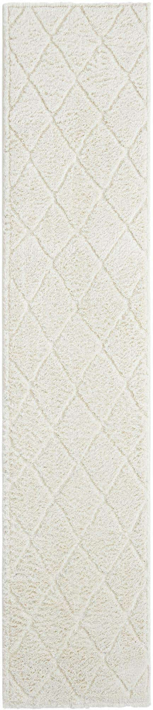 Ivory 2' 7 x 12' Trellis Shag Runner Area Rug Thick Soft Touch Fluffy & Plush Shaggy Pile