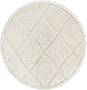 Ivory 3' 3 x 3' 3 Trellis Shag Round Area Rug Thick Soft Touch Fluffy & Plush Shaggy Pile