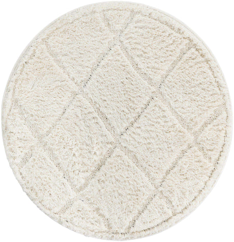 Ivory 3' 3 x 3' 3 Trellis Shag Round Area Rug Thick Soft Touch Fluffy & Plush Shaggy Pile