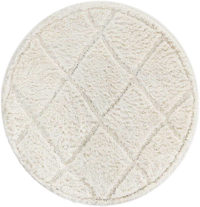 Ivory 3' 3 x 3' 3 Trellis Shag Round Area Rug Thick Soft Touch Fluffy & Plush Shaggy Pile