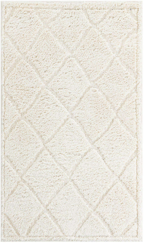 Ivory 3' 3 x 5' 3 Trellis Shag Rectangle Area Rug Thick Soft Touch Fluffy & Plush Shaggy Pile