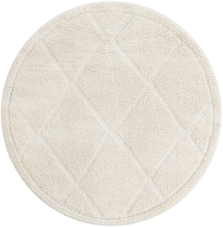 Ivory 5' 3 x 5' 3 Trellis Shag Round Area Rug Thick Soft Touch Fluffy & Plush Shaggy Pile