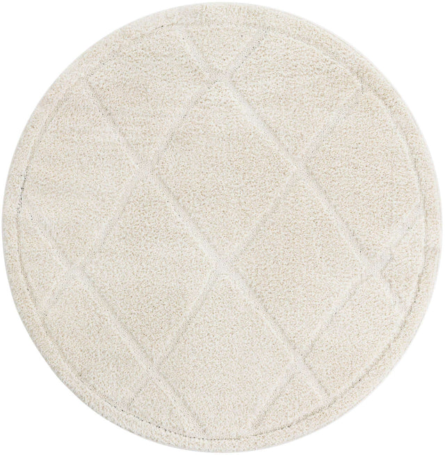 Ivory 5' 3 x 5' 3 Trellis Shag Round Area Rug Thick Soft Touch Fluffy & Plush Shaggy Pile