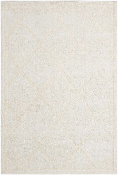Ivory 7' 1 x 10' Trellis Shag Rectangle Area Rug Thick Soft Touch Fluffy & Plush Shaggy Pile