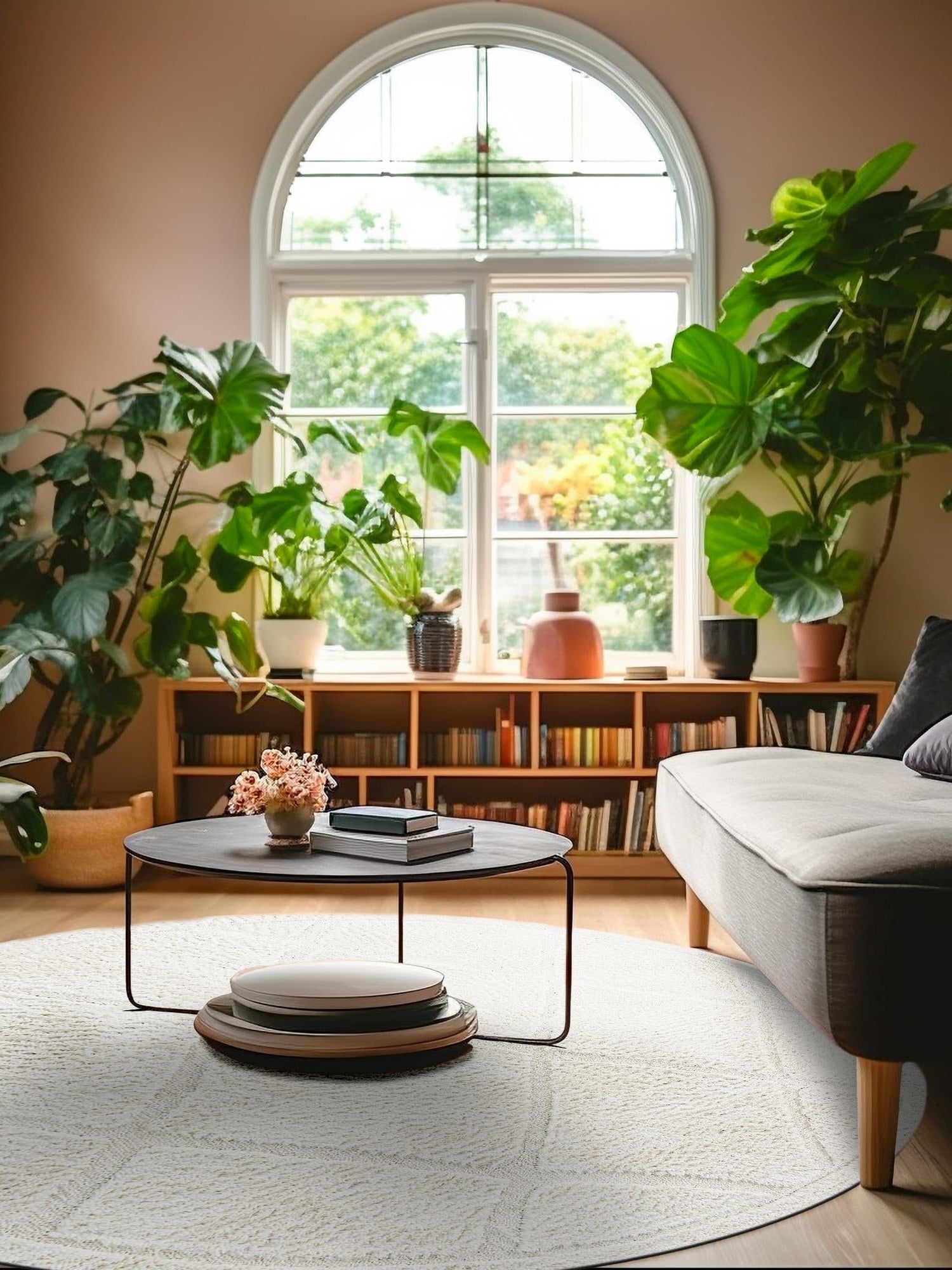 Ivory 5' 3 x 5' 3 Trellis Shag Round Area Rug Thick Soft Touch Fluffy & Plush Shaggy Pile Geometric Modern Unique Carpet for Home Interior Design for Sale at Rug Engine