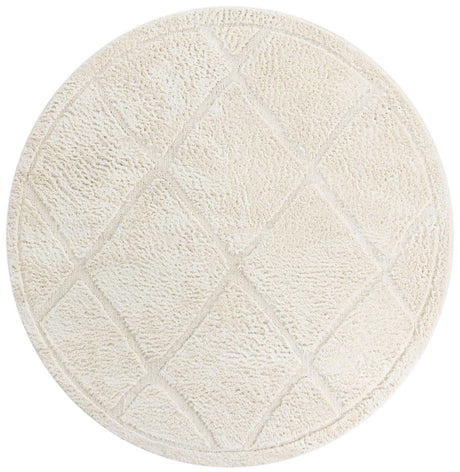Ivory 7' 10 x 7' 10 Trellis Shag Round Area Rug Thick Soft Touch Fluffy & Plush Shaggy Pile