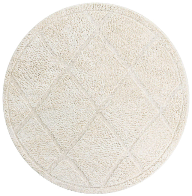 Ivory 7' 10 x 7' 10 Trellis Shag Round Area Rug Thick Soft Touch Fluffy & Plush Shaggy Pile