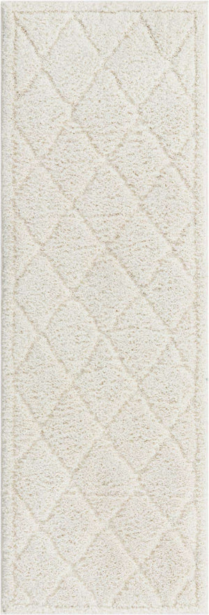 Ivory 2' x 8' Trellis Shag Runner Area Rug Thick Soft Touch Fluffy & Plush Shaggy Pile