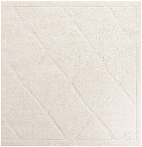 Ivory 7' 10 x 7' 10 Trellis Shag Square Area Rug Thick Soft Touch Fluffy & Plush Shaggy Pile