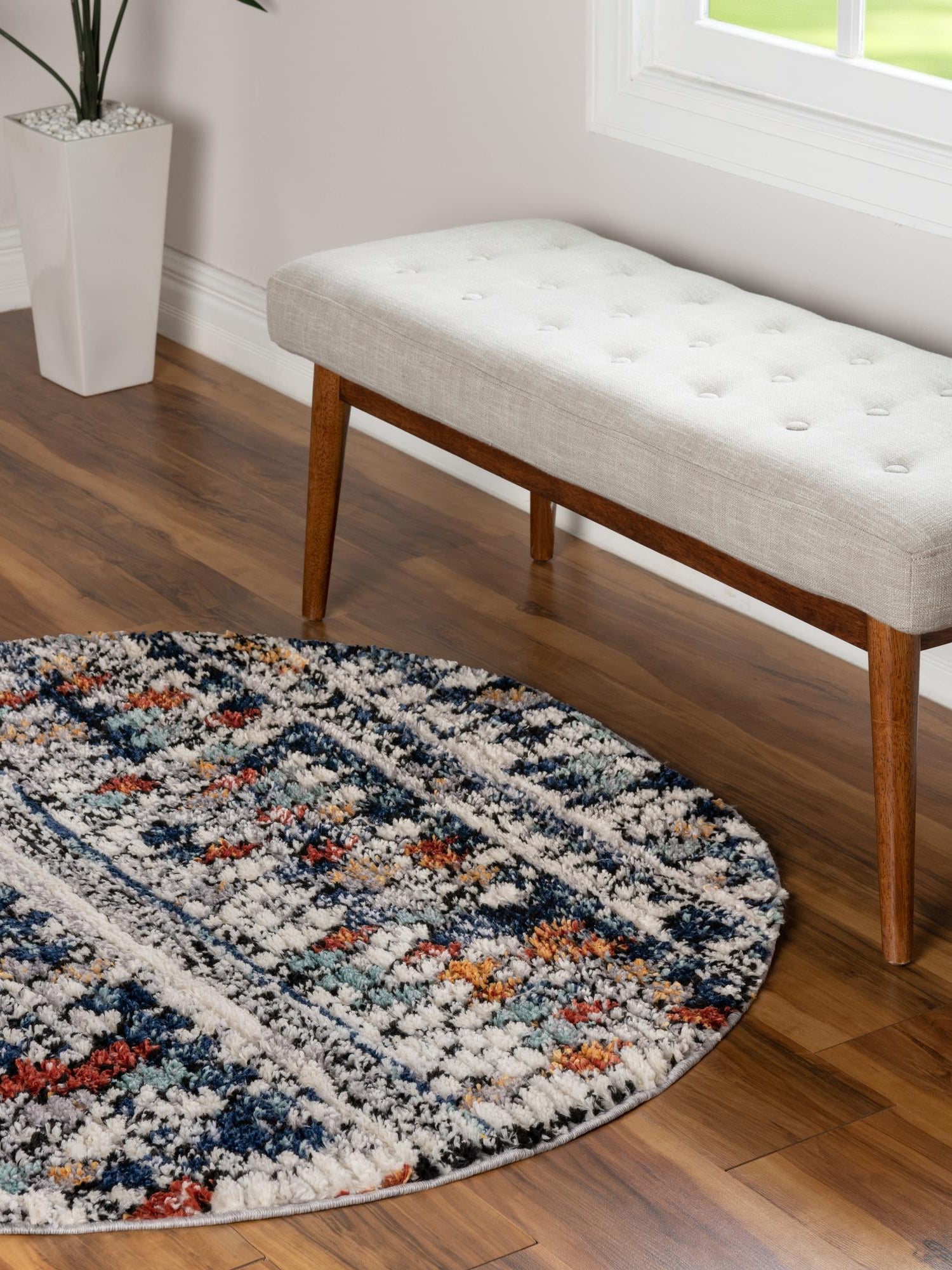 Multicolor 7' x 7' Morocco Round Area Rug 100% Polyester Traditional Classic Carpet for Moroccan Inspired Interior Design Home Decor for Sale at Rug Engine