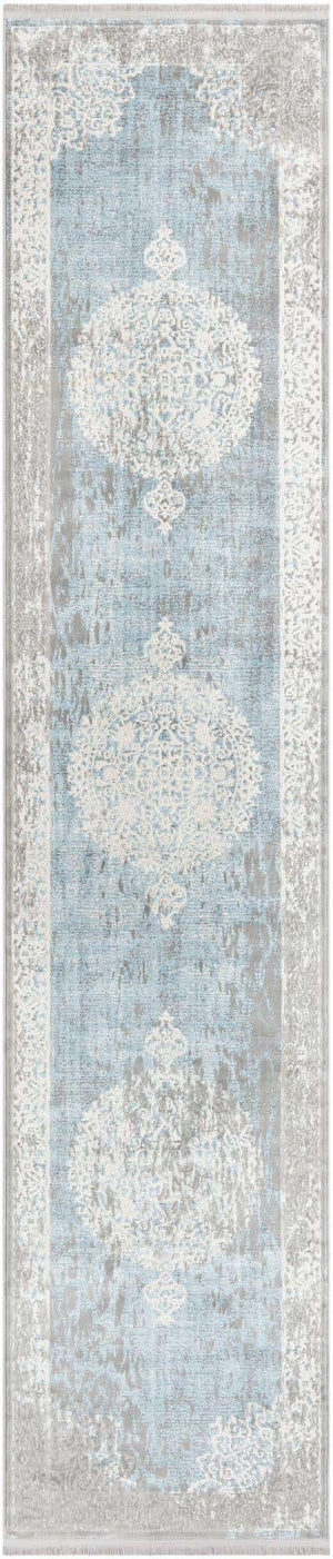 Light Blue 2' 7 x 12' New Classical Runner Area Rug 70% Polypropylene & 30% Polyester Traditional Vintage Distressed Carpet for Interior Design Home Decor for Sale at Rug Engine