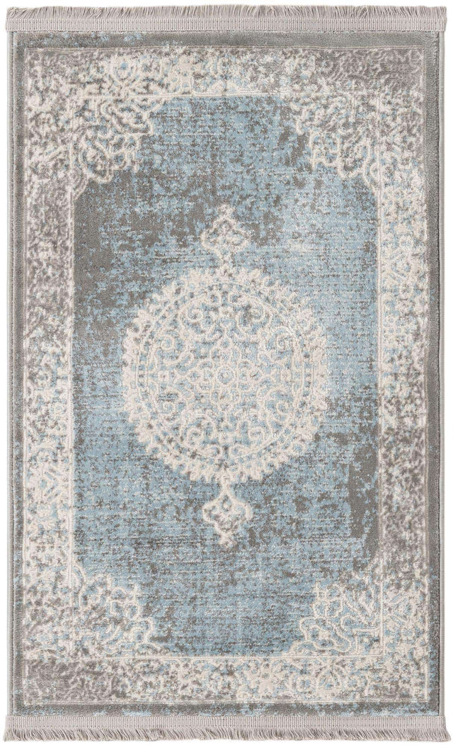 Light Blue 2' x 3' 1 New Classical Rectangle Area Rug 70% Polypropylene & 30% Polyester Traditional Vintage Distressed Carpet for Interior Design Home Decor for Sale at Rug Engine