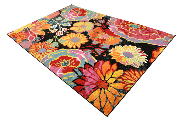 Black 7' 1 x 10' Lyon Rectangle Area Rug Vivid Colorful Abstract Modern 100% Polypropylene Carpet for Living Room, Dining, Office for Sale at Rug Engine