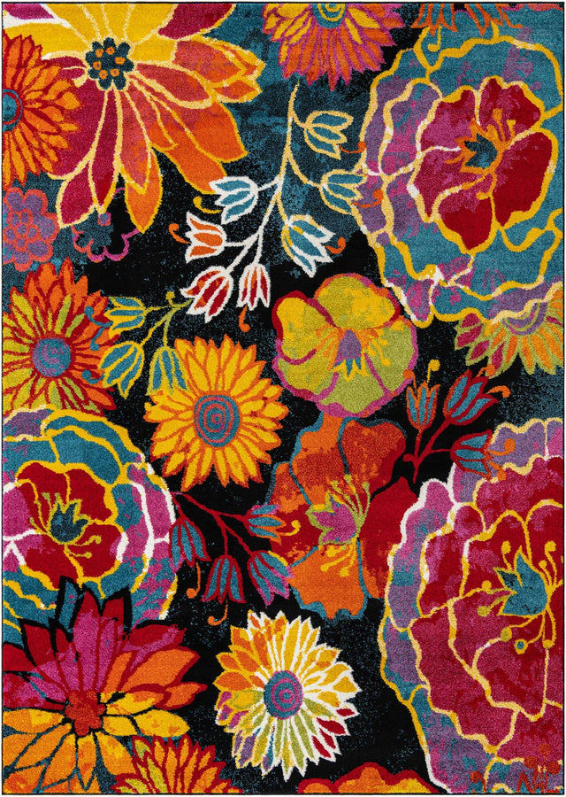 Black 7' 10 x 11' Lyon Rectangle Area Rug Vivid Colorful Abstract Modern 100% Polypropylene Carpet for Living Room, Dining, Office for Sale at Rug Engine