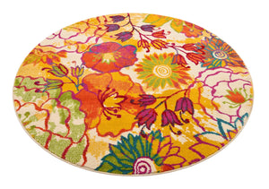 Ivory 6' 1 x 6' 1 Lyon Round Area Rug Vivid Colorful Abstract Modern 100% Polypropylene Carpet for Living Room, Dining, Office for Sale at Rug Engine