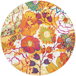 Ivory 6' 1 x 6' 1 Lyon Round Area Rug Vivid Colorful Abstract Modern 100% Polypropylene Carpet for Living Room, Dining, Office for Sale at Rug Engine