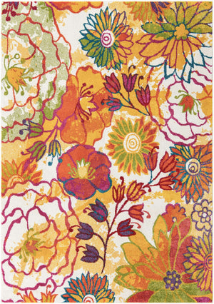 Ivory 7' 1 x 10' Lyon Rectangle Area Rug Vivid Colorful Abstract Modern 100% Polypropylene Carpet for Living Room, Dining, Office for Sale at Rug Engine