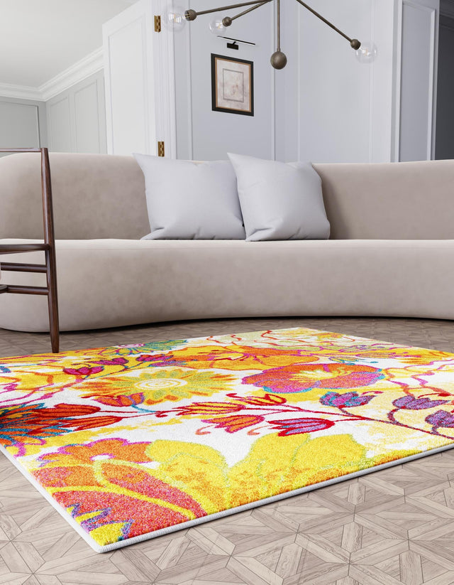 Ivory 7' 10 x 7' 10 Lyon Square Area Rug Vivid Colorful Abstract Modern 100% Polypropylene Carpet for Living Room, Dining, Office for Sale at Rug Engine