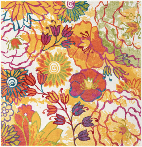 Ivory 7' 10 x 7' 10 Lyon Square Area Rug Vivid Colorful Abstract Modern 100% Polypropylene Carpet for Living Room, Dining, Office for Sale at Rug Engine