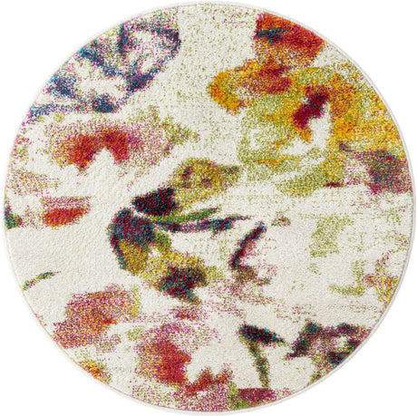 Ivory 3' 3 x 3' 3 Lyon Round Area Rug Vivid Colorful Abstract Modern 100% Polypropylene Carpet for Living Room, Dining, Office for Sale at Rug Engine