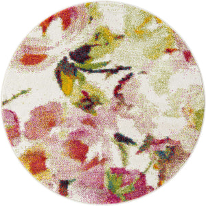 Ivory 4' 1 x 4' 1 Lyon Round Area Rug Vivid Colorful Abstract Modern 100% Polypropylene Carpet for Living Room, Dining, Office for Sale at Rug Engine