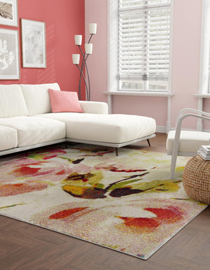 Ivory 7' 10 x 7' 10 Lyon Square Area Rug Vivid Colorful Abstract Modern 100% Polypropylene Carpet for Living Room, Dining, Office for Sale at Rug Engine