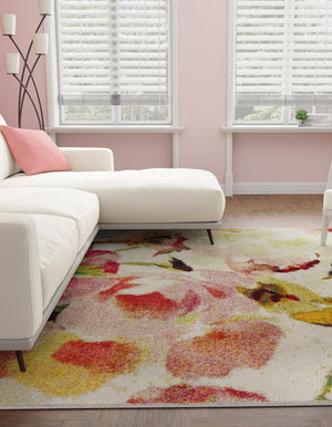 Ivory 7' 10 x 7' 10 Lyon Square Area Rug Vivid Colorful Abstract Modern 100% Polypropylene Carpet for Living Room, Dining, Office for Sale at Rug Engine