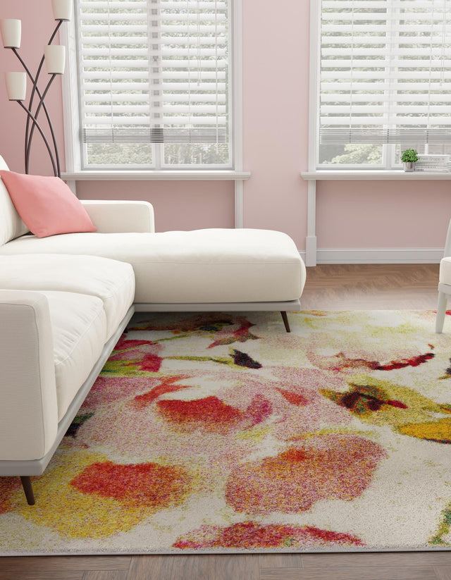 Ivory 7' 10 x 7' 10 Lyon Square Area Rug Vivid Colorful Abstract Modern 100% Polypropylene Carpet for Living Room, Dining, Office for Sale at Rug Engine