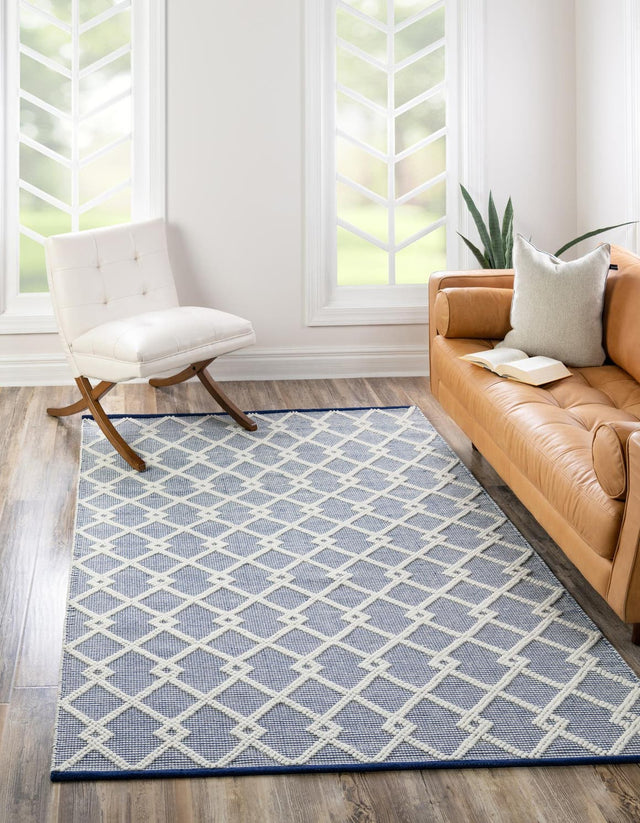Blueberry 5' 1 x 8' Jill Zarin Dorset Rectangle Area Rug Premium Wool & Cotton Blend All Natural Pile Carpet for Bedrooms, Offices, Living Rooms, Dorms for Sale at Rug Engine