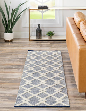 Blueberry 2' 7 x 10' Jill Zarin Dorset Runner Area Rug Premium Wool & Cotton Blend All Natural Pile Carpet for Bedrooms, Offices, Living Rooms, Dorms for Sale at Rug Engine