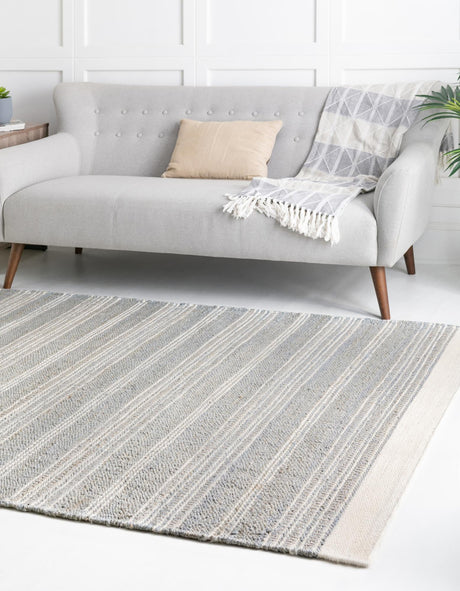 Gray 6' 1 x 9' Lariat Rectangle Area Rug All Natural Jute & Wool With Cotton Backing Premium Carpet for Living Rooms, Dining, Office for Sale at Rug Engine