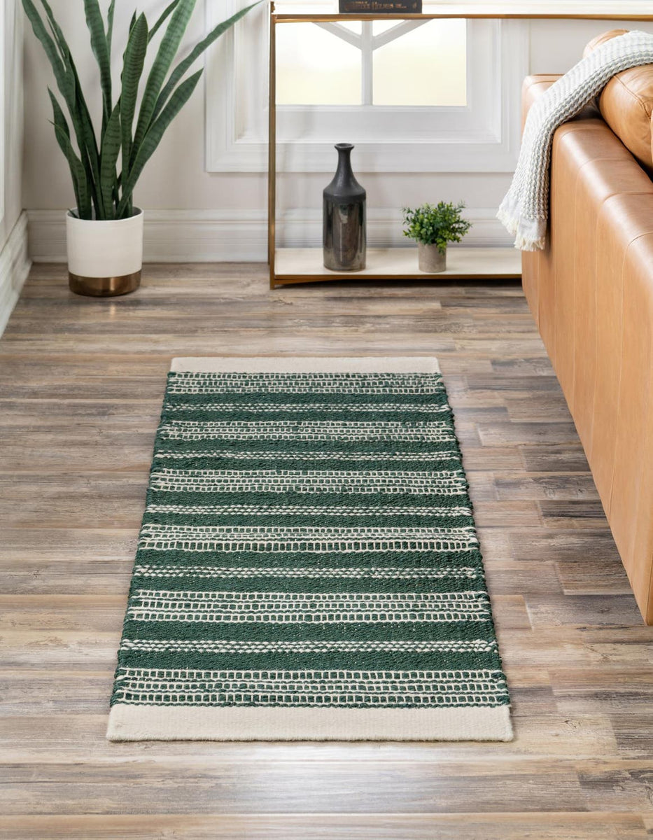 Hunter Green 2' 7 x 10' Lariat Runner Area Rug All Natural Jute & Wool ...