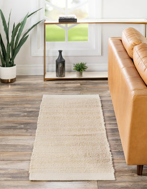 Ivory and White 2' x 5' 1 Lariat Runner Area Rug All Natural Jute & Wool With Cotton Backing Premium Carpet for Living Rooms, Dining, Office for Sale at Rug Engine