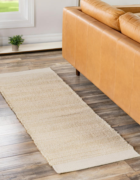 Ivory and White 2' x 8' Lariat Runner Area Rug All Natural Jute & Wool With Cotton Backing Premium Carpet for Living Rooms, Dining, Office for Sale at Rug Engine