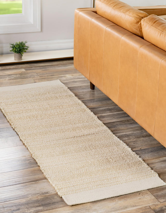 Ivory and White 2' x 5' 1 Lariat Runner Area Rug All Natural Jute & Wool With Cotton Backing Premium Carpet for Living Rooms, Dining, Office for Sale at Rug Engine