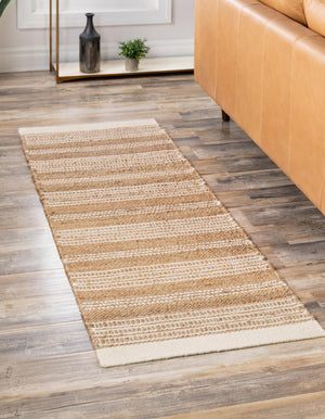 Natural 2' 7 x 12' Lariat Runner Area Rug All Natural Jute & Wool With Cotton Backing Premium Carpet for Living Rooms, Dining, Office for Sale at Rug Engine