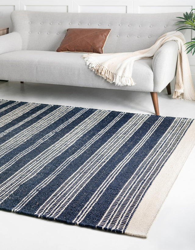 Navy Blue 9' x 12' Lariat Rectangle Area Rug All Natural Jute & Wool With Cotton Backing Premium Carpet for Living Rooms, Dining, Office for Sale at Rug Engine