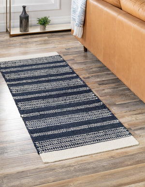 Navy Blue 2' x 5' 1 Lariat Runner Area Rug All Natural Jute & Wool With Cotton Backing Premium Carpet for Living Rooms, Dining, Office for Sale at Rug Engine