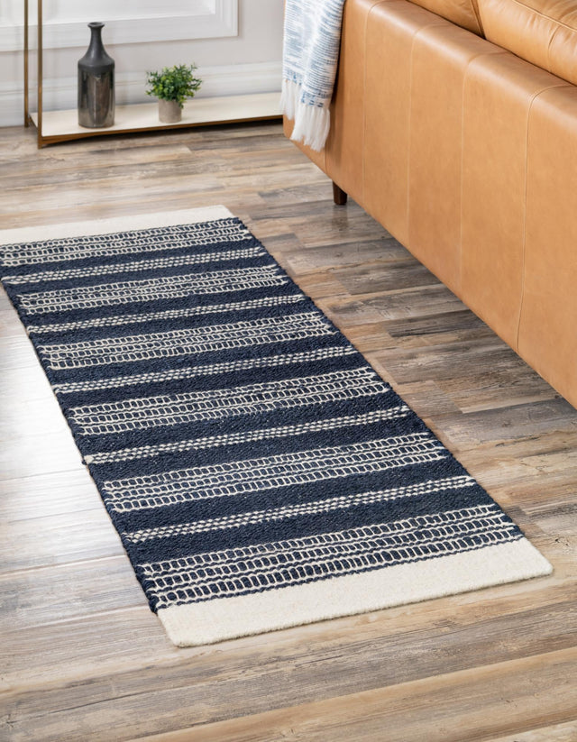 Navy Blue 2' x 8' Lariat Runner Area Rug All Natural Jute & Wool With Cotton Backing Premium Carpet for Living Rooms, Dining, Office for Sale at Rug Engine