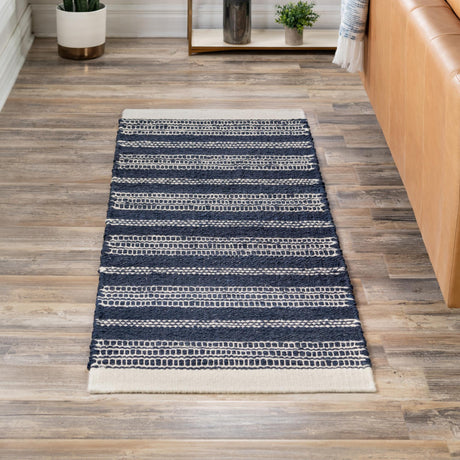 Navy Blue 2' x 5' 1 Lariat Runner Area Rug All Natural Jute & Wool With Cotton Backing Premium Carpet for Living Rooms, Dining, Office for Sale at Rug Engine