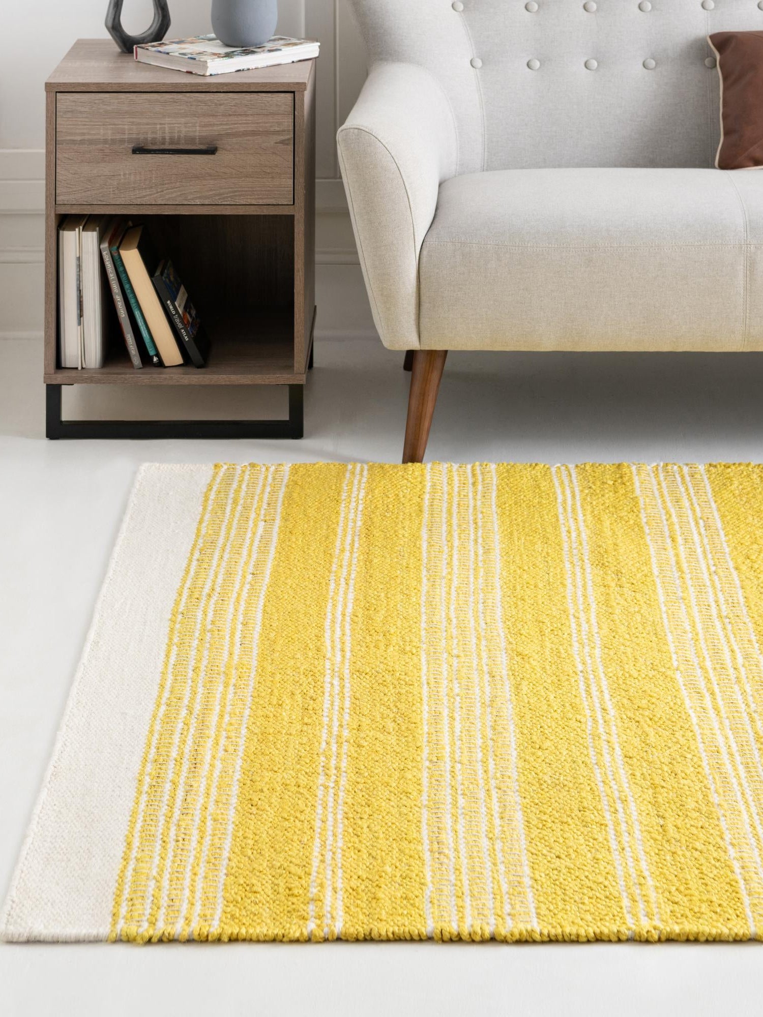 Sunshine Yellow 6' 1 x 9' Lariat Rectangle Area Rug All Natural Jute & Wool With Cotton Backing Premium Carpet for Living Rooms, Dining, Office for Sale at Rug Engine