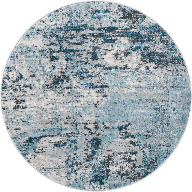 Blue 4' 1 x 4' 1 Leipzig Round Area Rug 75% Polypropylene & 25% Polyester Modern Contemporary Carpet for Kitchens, Bedroom, Living Room Home Decor for Sale at Rug Engine