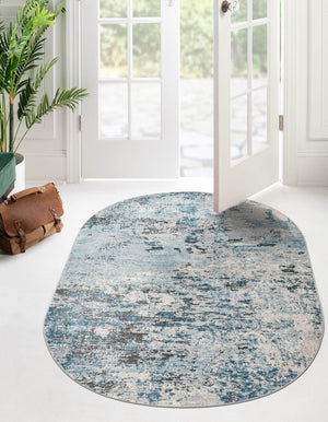 Blue 5' 3 x 8' Leipzig Oval Area Rug 75% Polypropylene & 25% Polyester Modern Contemporary Carpet for Kitchens, Bedroom, Living Room Home Decor for Sale at Rug Engine
