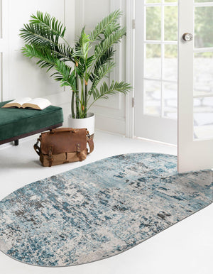 Blue 5' 3 x 8' Leipzig Oval Area Rug 75% Polypropylene & 25% Polyester Modern Contemporary Carpet for Kitchens, Bedroom, Living Room Home Decor for Sale at Rug Engine