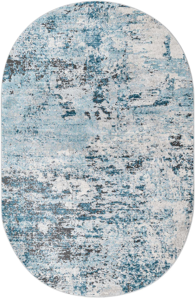 Blue 5' 3 x 8' Leipzig Oval Area Rug 75% Polypropylene & 25% Polyester Modern Contemporary Carpet for Kitchens, Bedroom, Living Room Home Decor for Sale at Rug Engine