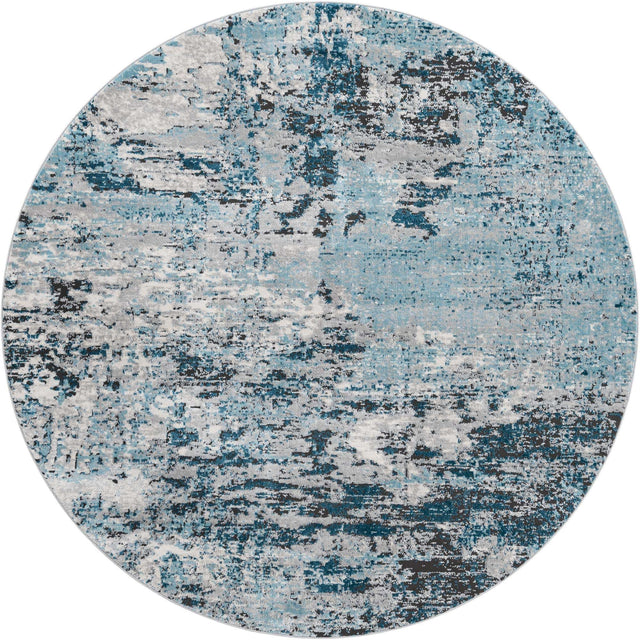 Blue 7' 10 x 7' 10 Leipzig Round Area Rug 75% Polypropylene & 25% Polyester Modern Contemporary Carpet for Kitchens, Bedroom, Living Room Home Decor for Sale at Rug Engine