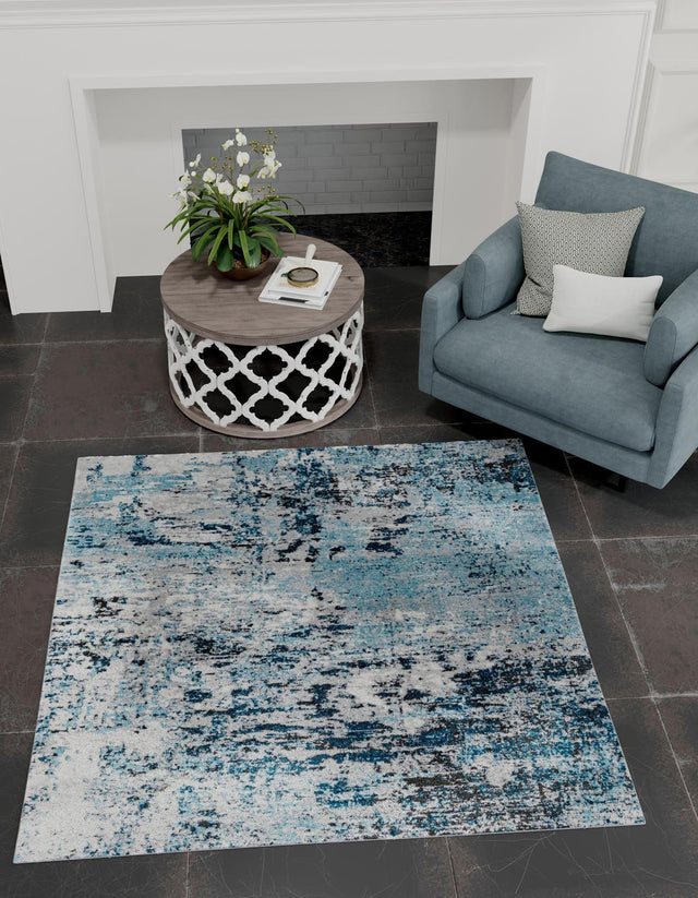 Blue 7' 10 x 7' 10 Leipzig Square Area Rug 75% Polypropylene & 25% Polyester Modern Contemporary Carpet for Kitchens, Bedroom, Living Room Home Decor for Sale at Rug Engine