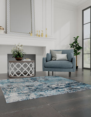 Blue 5' 3 x 5' 3 Leipzig Square Area Rug 75% Polypropylene & 25% Polyester Modern Contemporary Carpet for Kitchens, Bedroom, Living Room Home Decor for Sale at Rug Engine