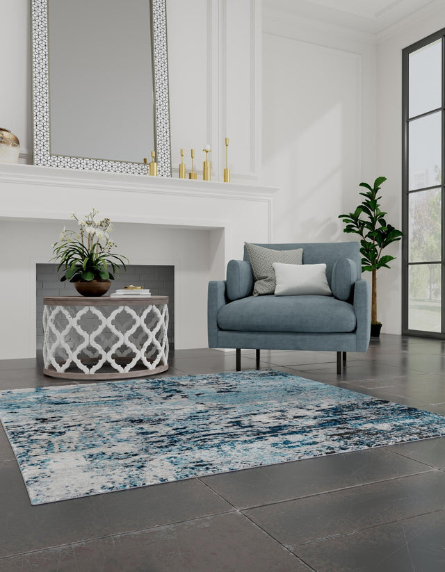 Blue 5' 3 x 5' 3 Leipzig Square Area Rug 75% Polypropylene & 25% Polyester Modern Contemporary Carpet for Kitchens, Bedroom, Living Room Home Decor for Sale at Rug Engine